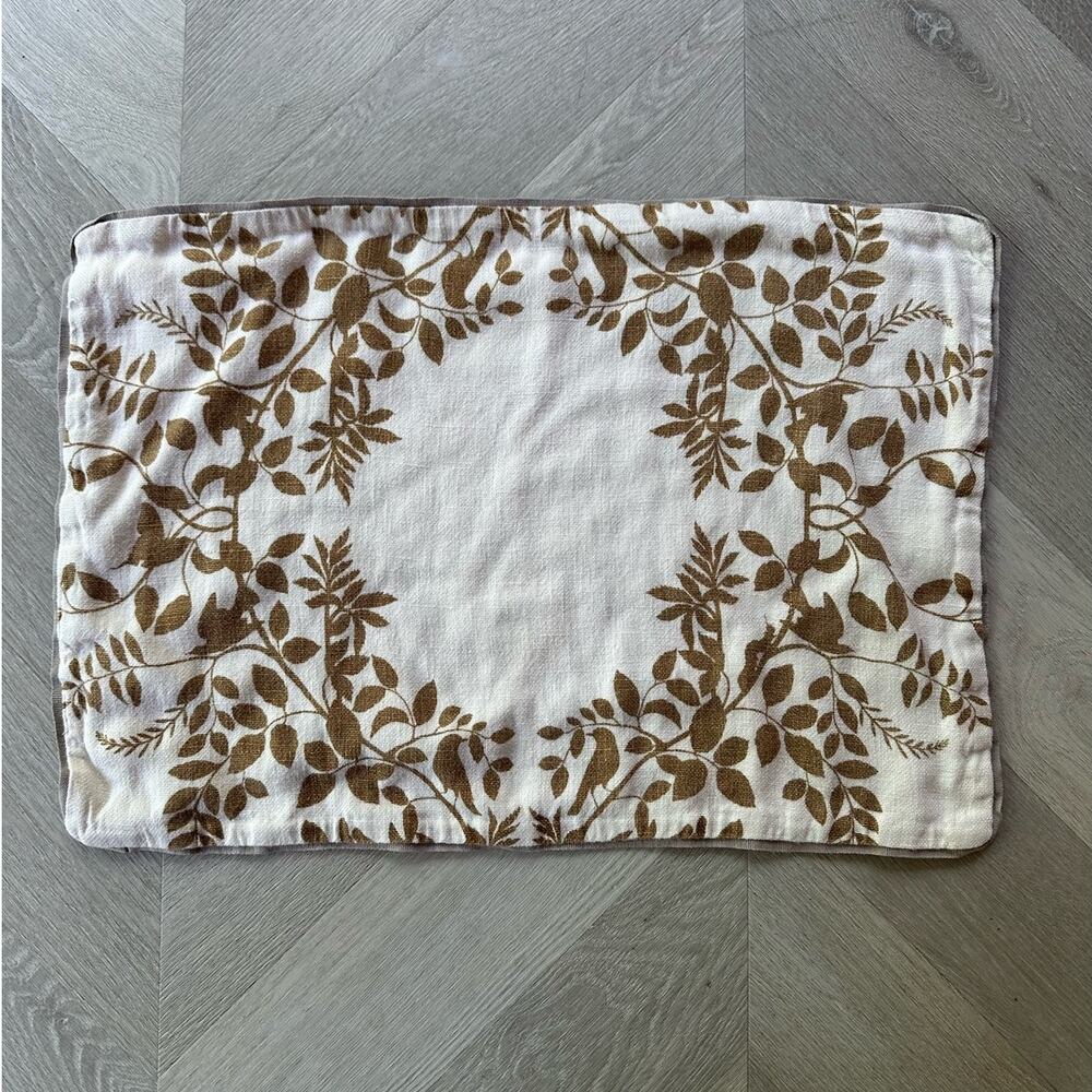 Dwell Studio 100% Linen Placemat Leaf Botanical Cream Ivory Brown Taupe